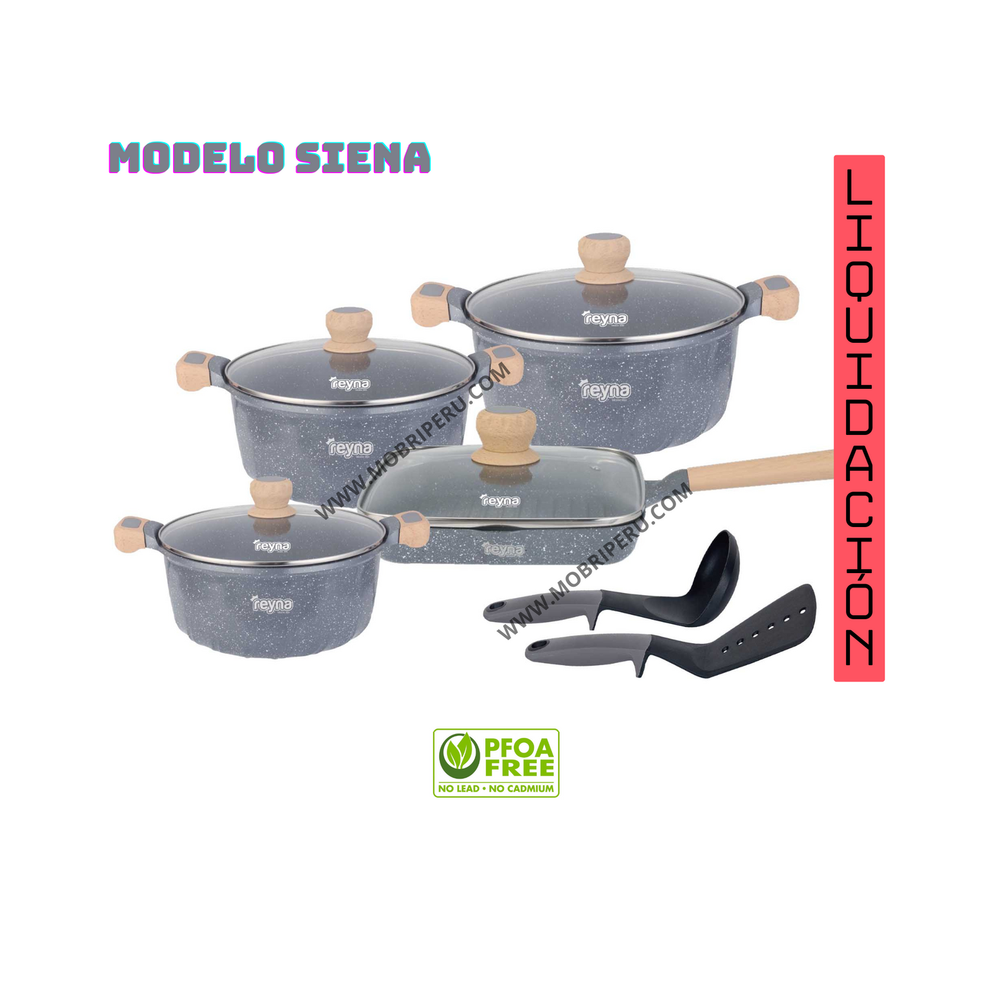 SET DE OLLAS ROCA VOLCÁNICA REYNA - SIENA 8 PIEZAS