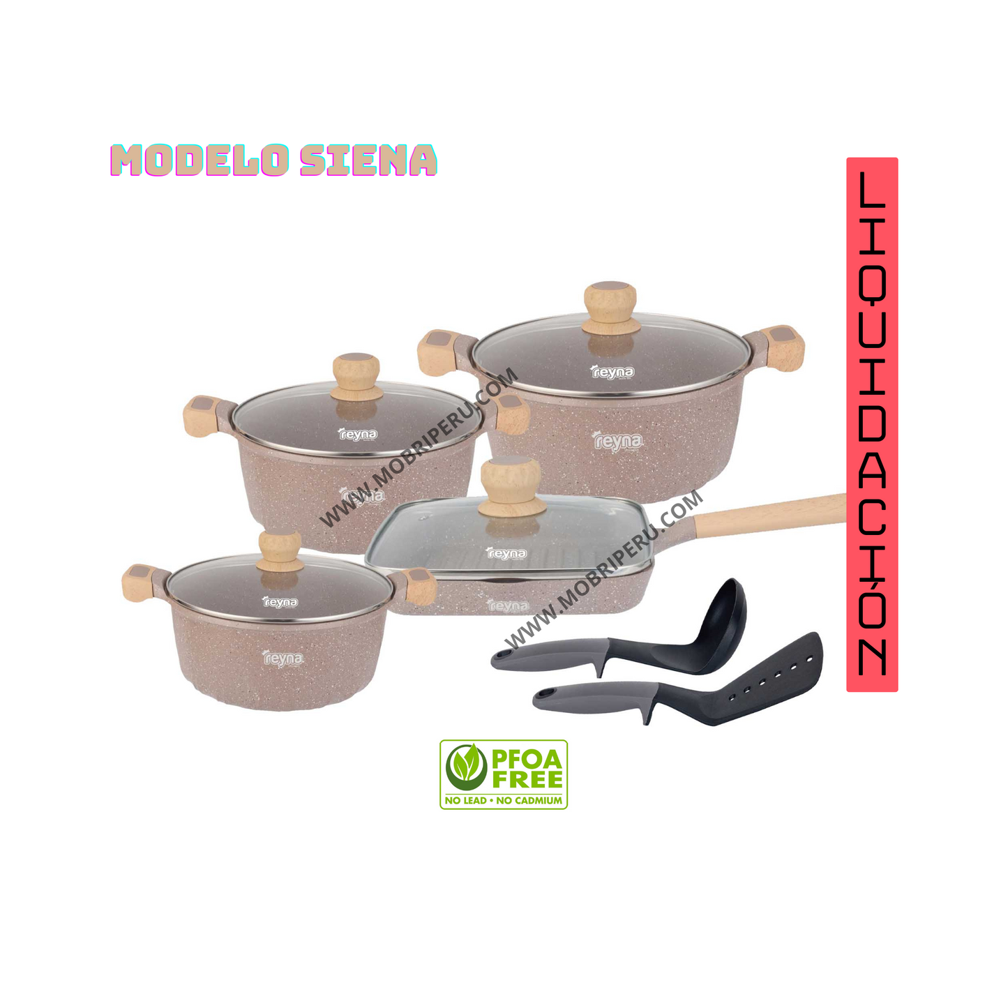 SET DE OLLAS ROCA VOLCÁNICA REYNA - SIENA 8 PIEZAS