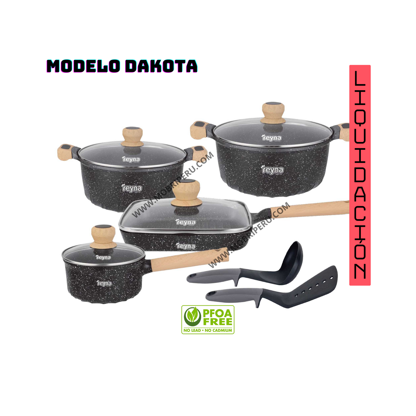 SET DE OLLAS ROCA VOLCÁNICA REYNA - DAKOTA 8 PIEZAS