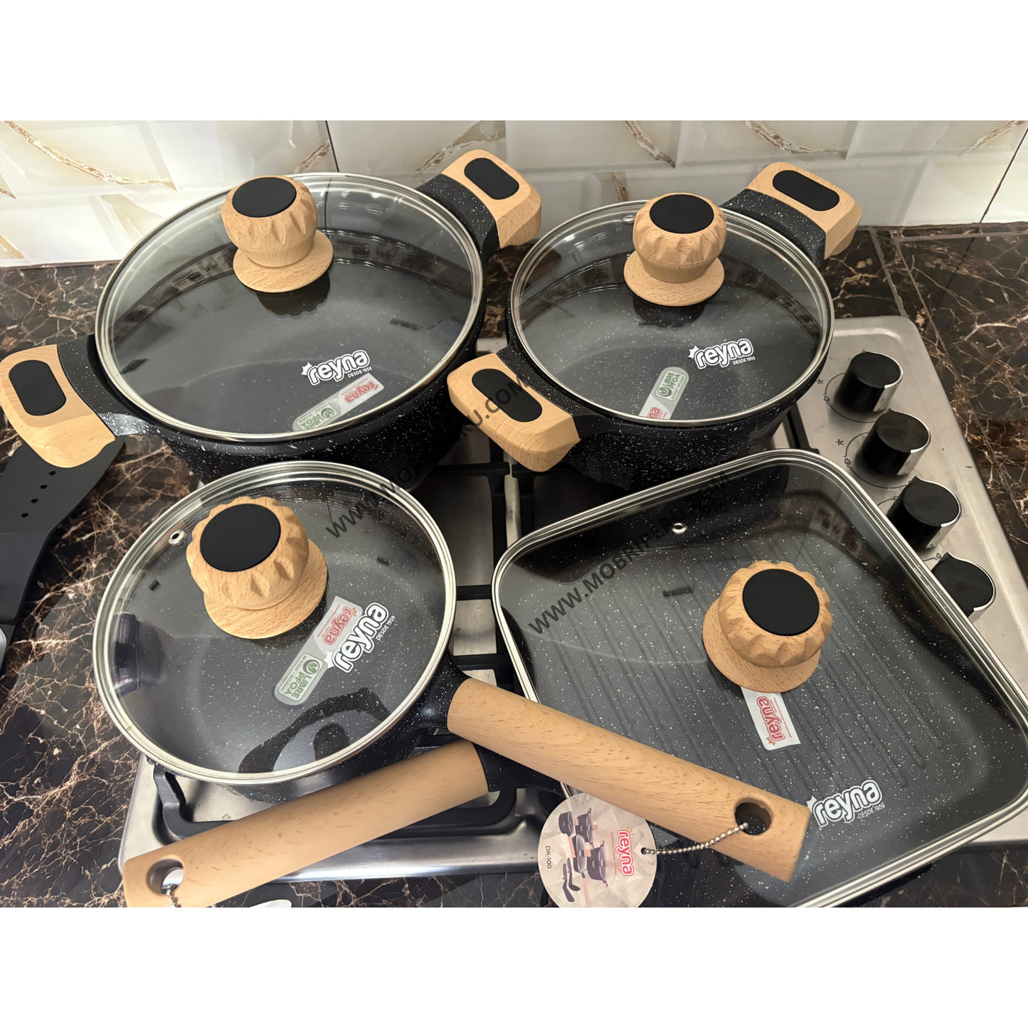 SET DE OLLAS ROCA VOLCÁNICA REYNA - DAKOTA 8 PIEZAS