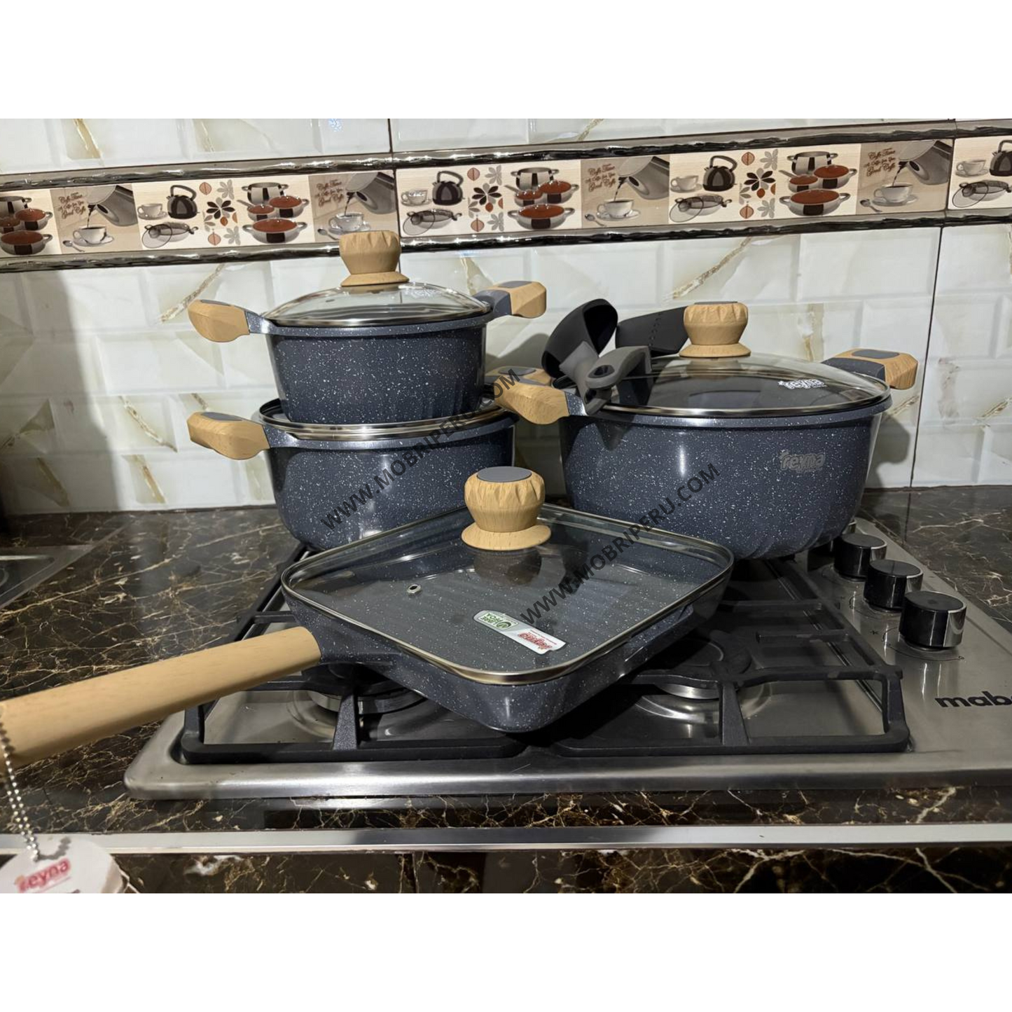 SET DE OLLAS ROCA VOLCÁNICA REYNA - SIENA 8 PIEZAS