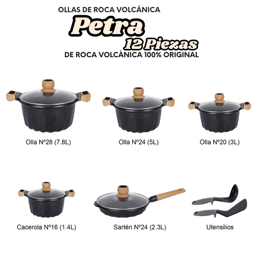 JUEGO DE OLLAS ROCA VOLCÁNICA 12PC PETRA DE REYNA