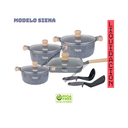 SET DE OLLAS ROCA VOLCÁNICA REYNA - SIENA 8 PIEZAS