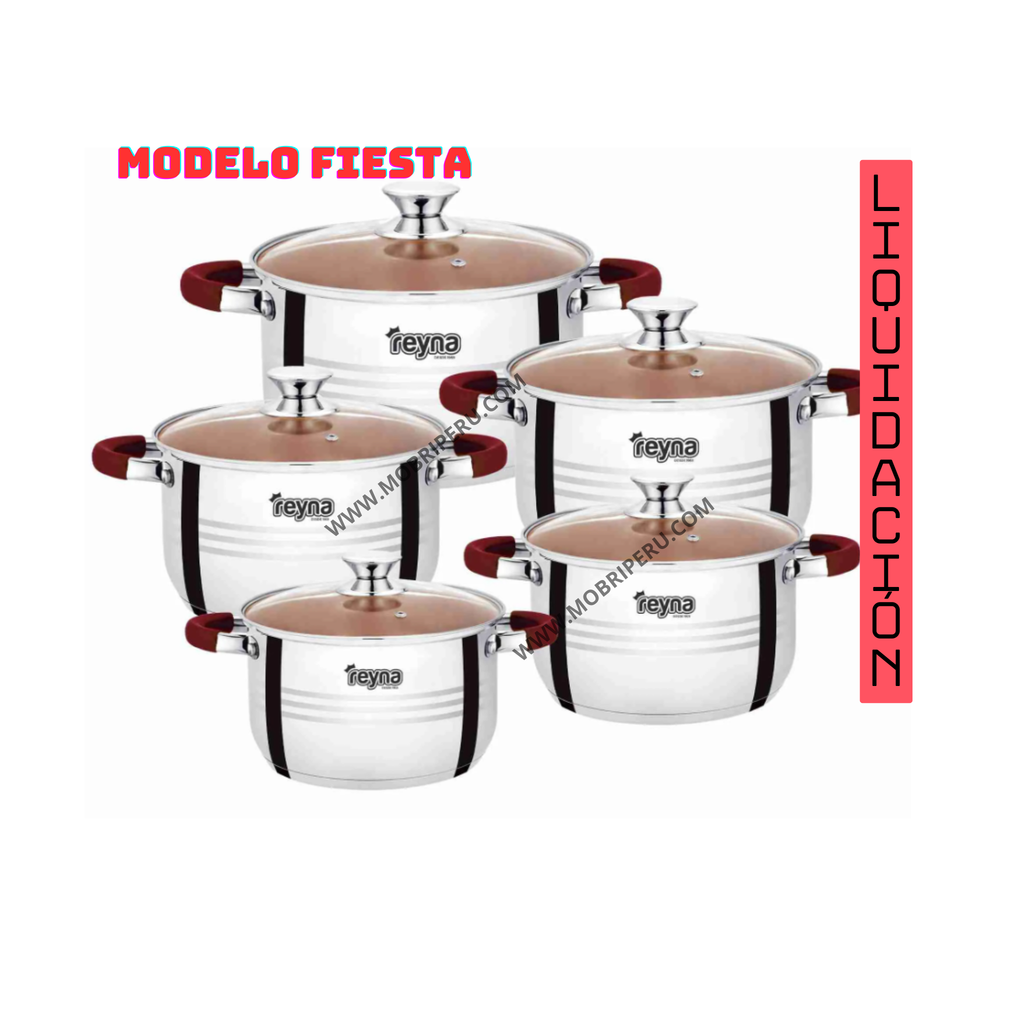 JUEGO OLLAS REYNA FIESTA 10PZ ACERO INOXIDABLE