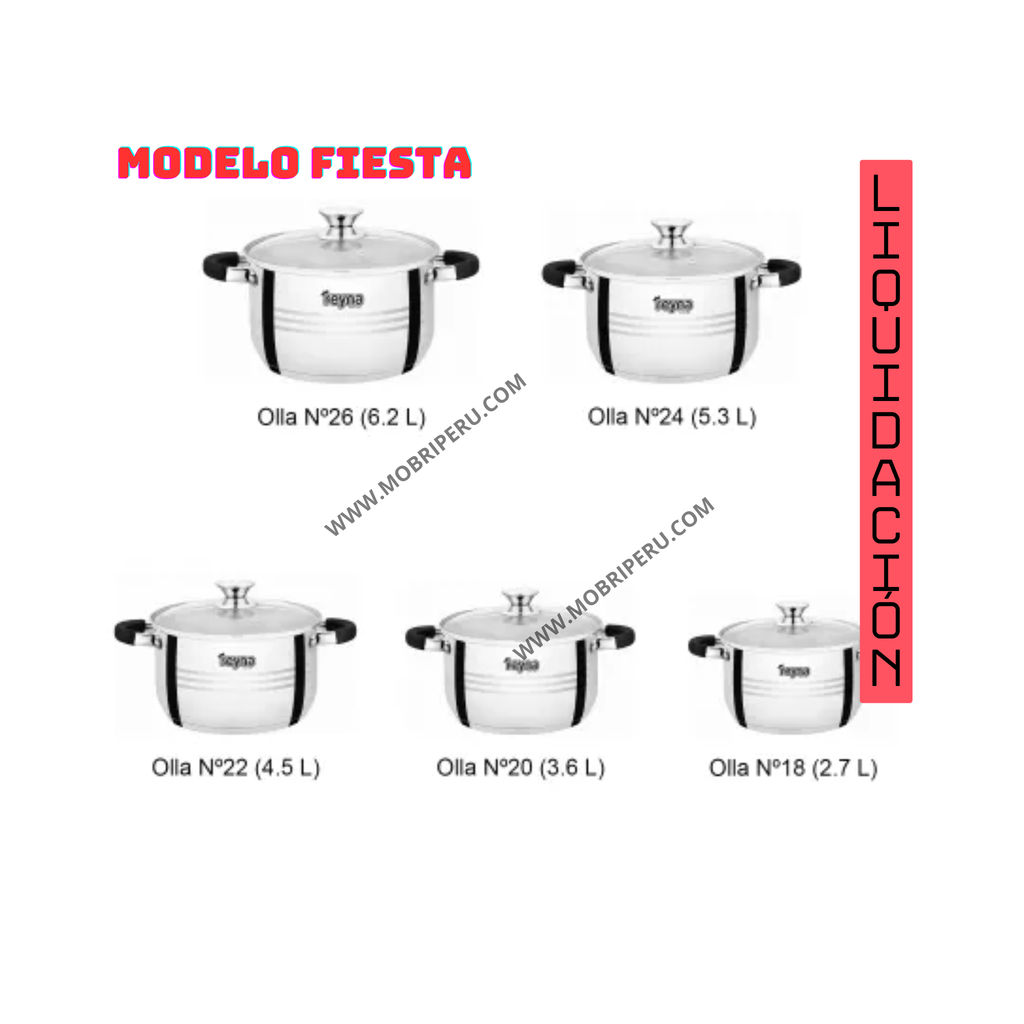 JUEGO OLLAS REYNA FIESTA 10PZ ACERO INOXIDABLE